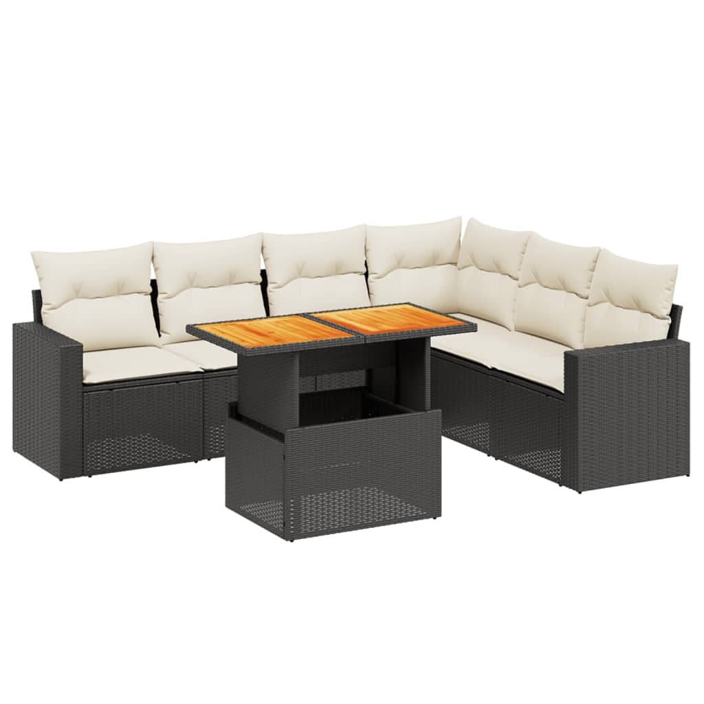 vidaXL 7 Peças Conjunto de Sofás para Jardim com Almofadões Vime Pe Preto - 1570760859