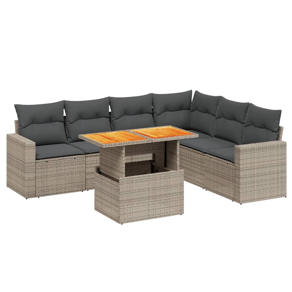 vidaXL 7 Peças Conjunto Sofás para Jardim com Almofadões Vime Pe Cinzento - 2756784324