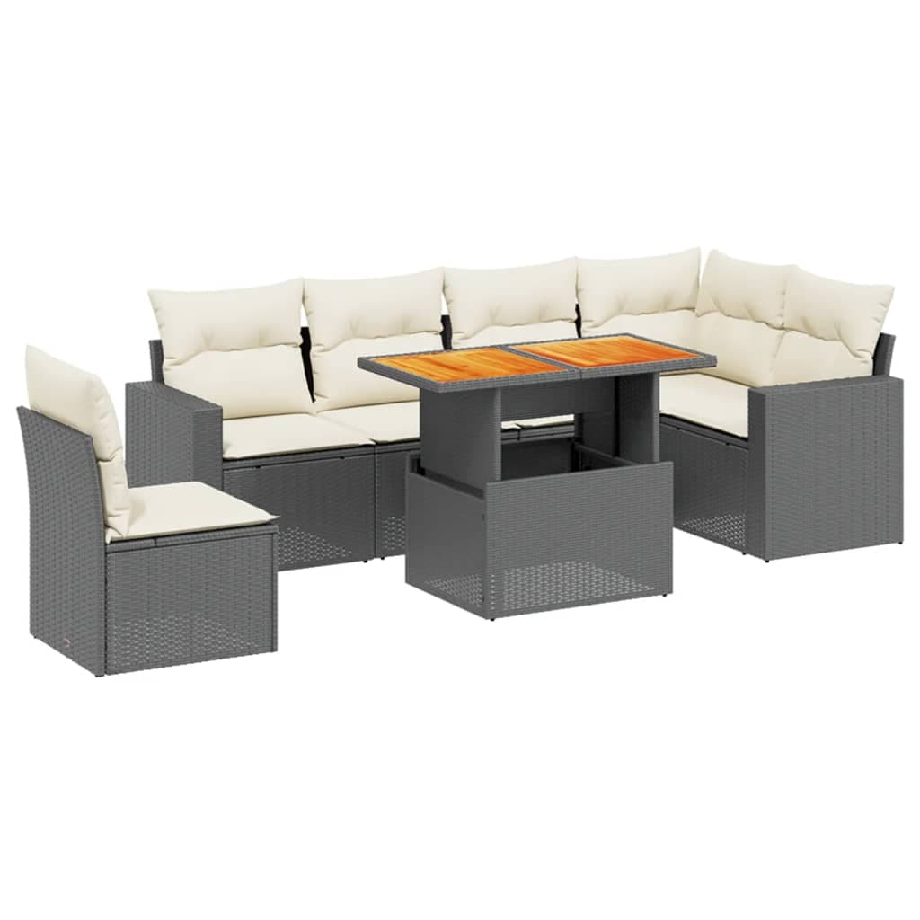 vidaXL 7 pcs conjunto de sofás p/ jardim c/ almofadões vime PE preto