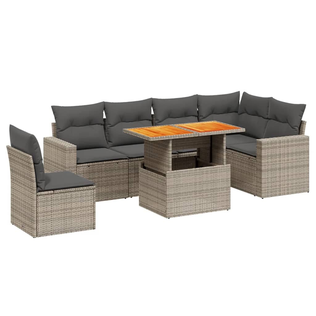 vidaXL 7 Peças Conjunto Sofás para Jardim com Almofadões Vime Pe Cinzento - 1914304441