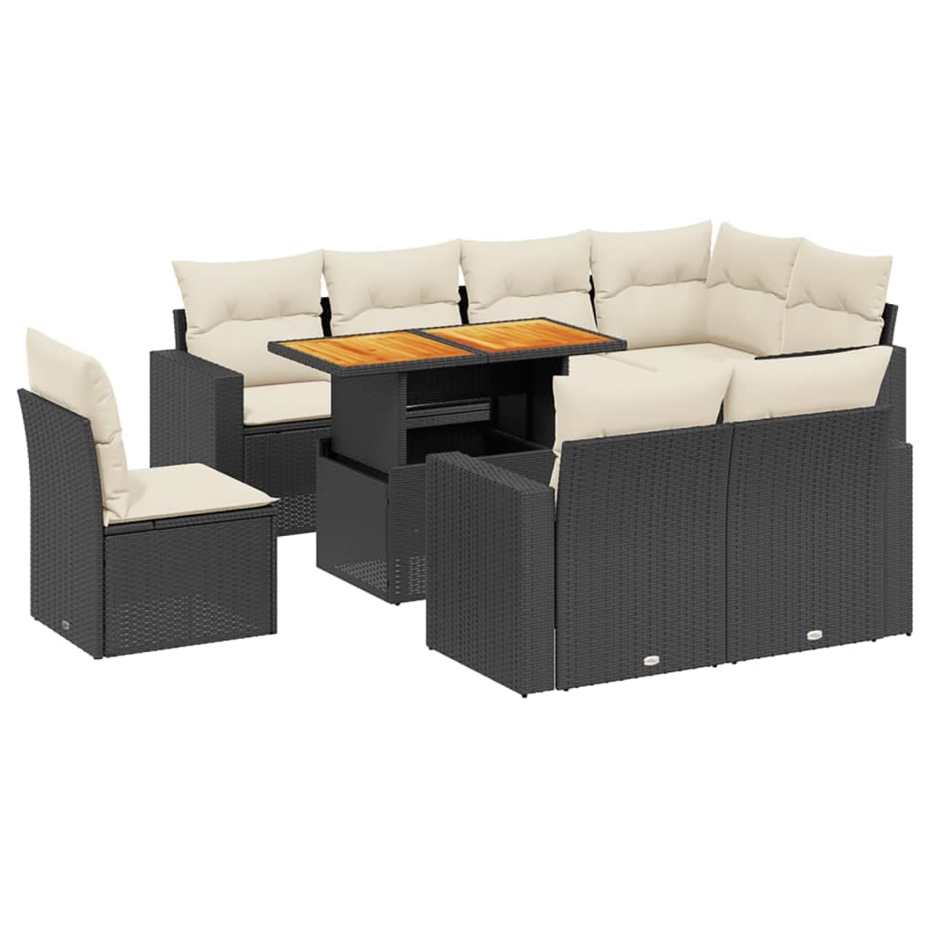 vidaXL 9 pcs conjunto de sofás p/ jardim c/ almofadões vime PE preto