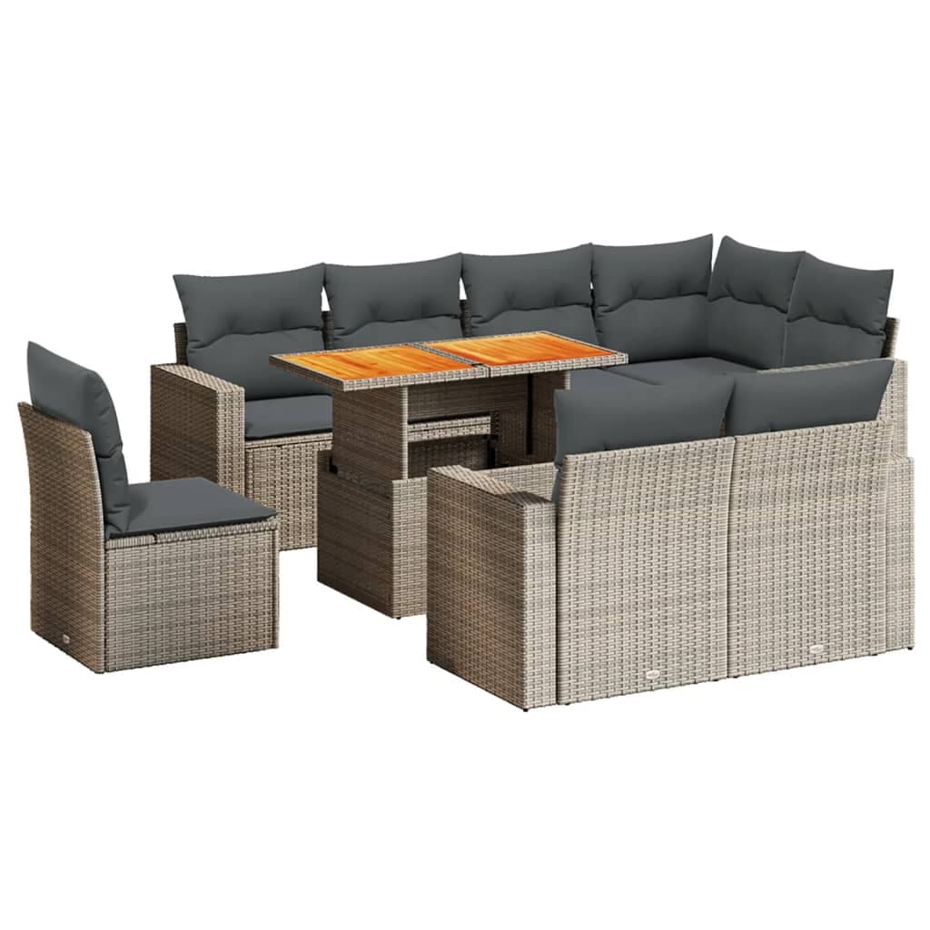 vidaXL 9 pcs conjunto sofás p/ jardim com almofadões vime PE cinzento