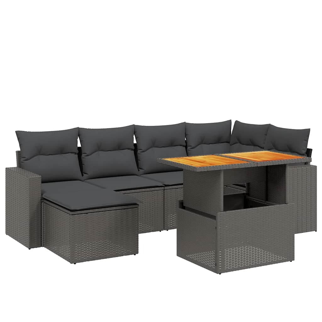 vidaXL 7 pcs conjunto de sofás p/ jardim c/ almofadões vime PE preto