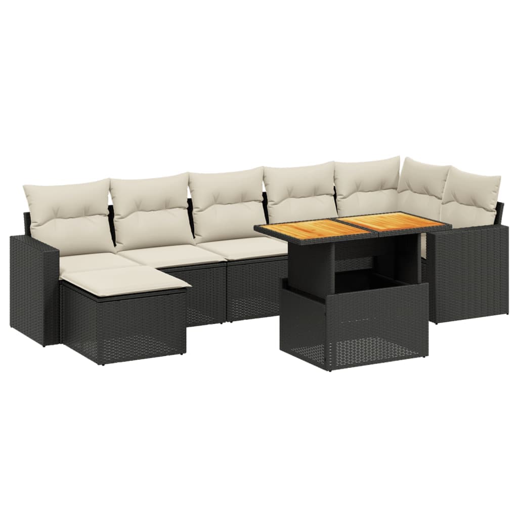 vidaXL 8 pcs conjunto sofás de jardim com almofadões vime PE preto