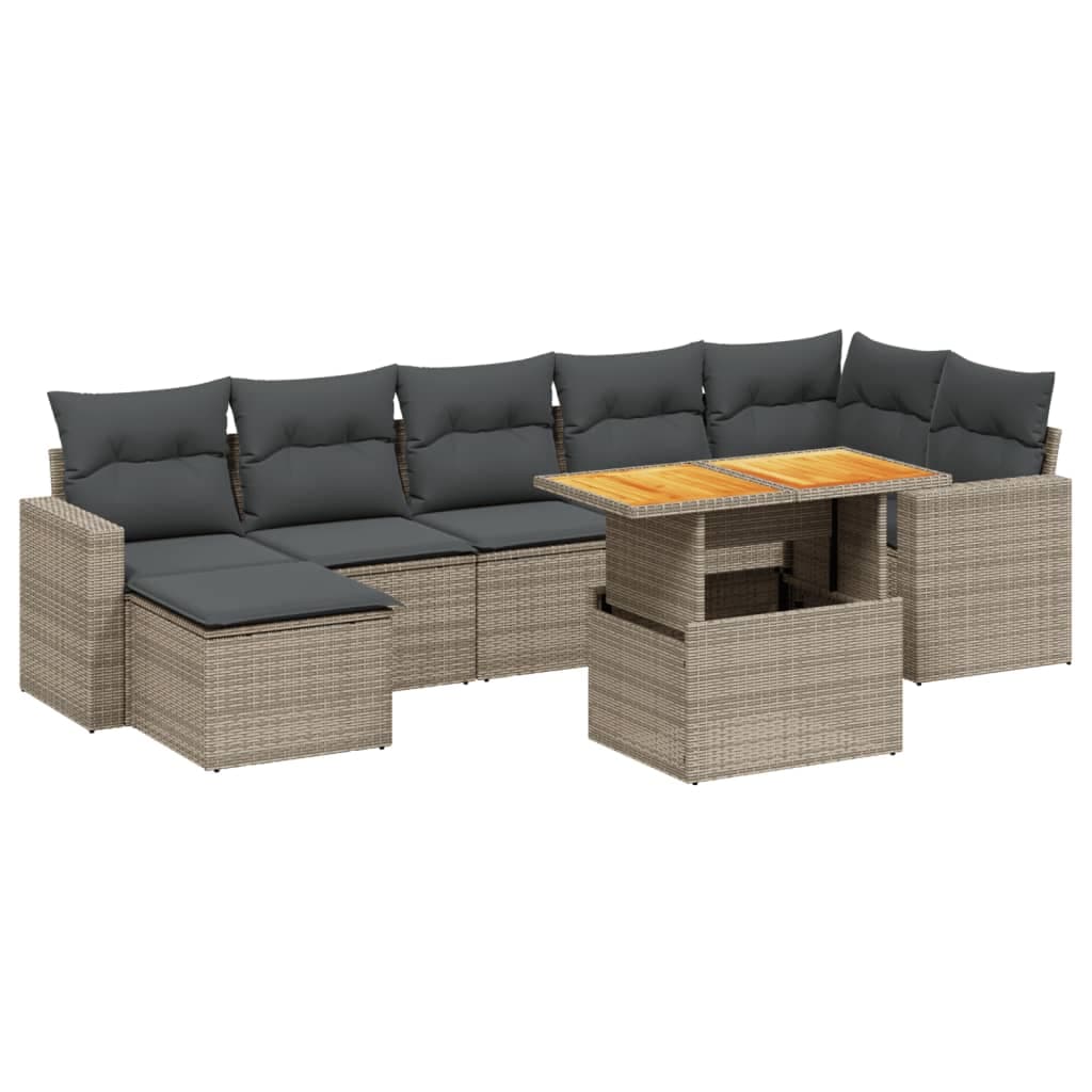 vidaXL 8 pcs conjunto sofás de jardim c/ almofadões vime PE cinzento