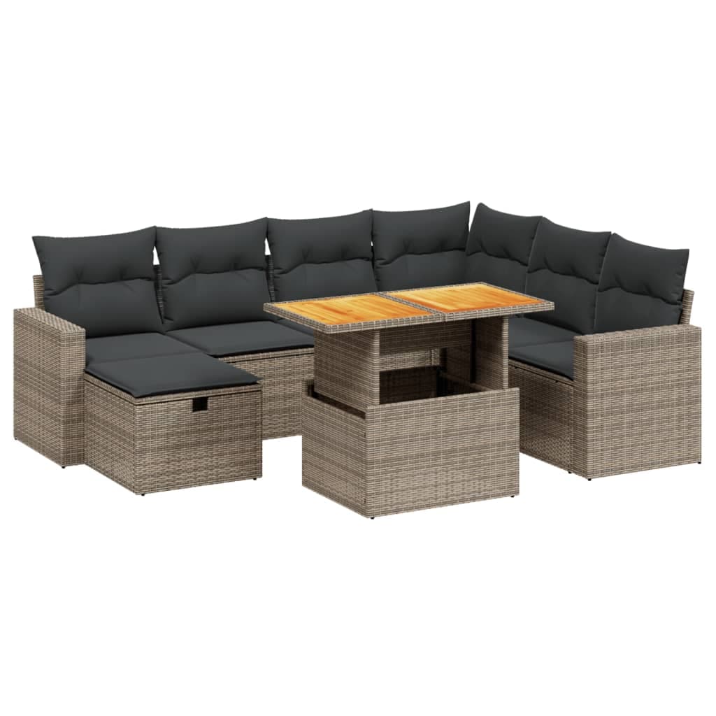 vidaXL 8 pcs conjunto sofás de jardim c/ almofadões vime PE cinzento