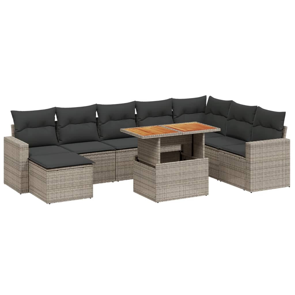 vidaXL 9 pcs conjunto sofás p/ jardim com almofadões vime PE cinzento
