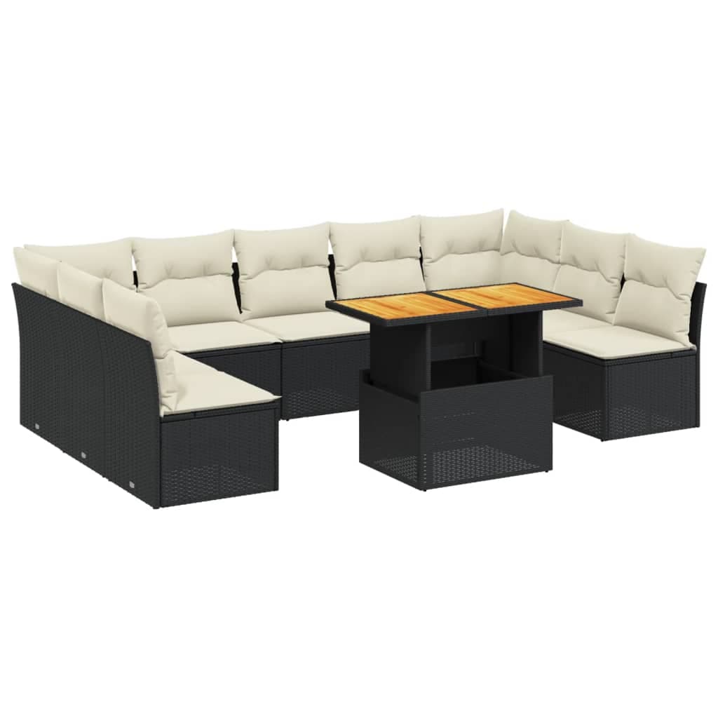 vidaXL 10 pcs conjunto sofás de jardim c/ almofadões vime PE preto