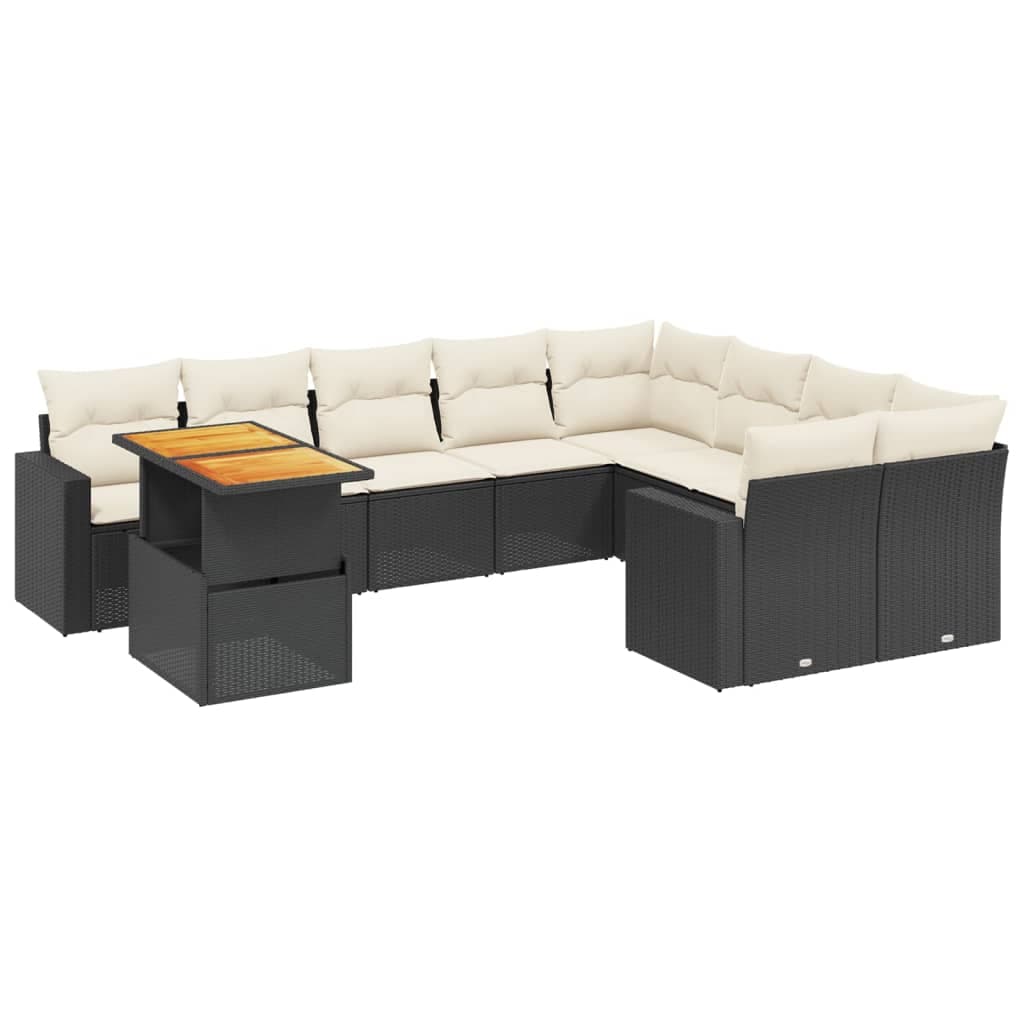 vidaXL 10 Peças Conjunto Sofás de Jardim com Almofadões Vime Pe Preto - 3038255050