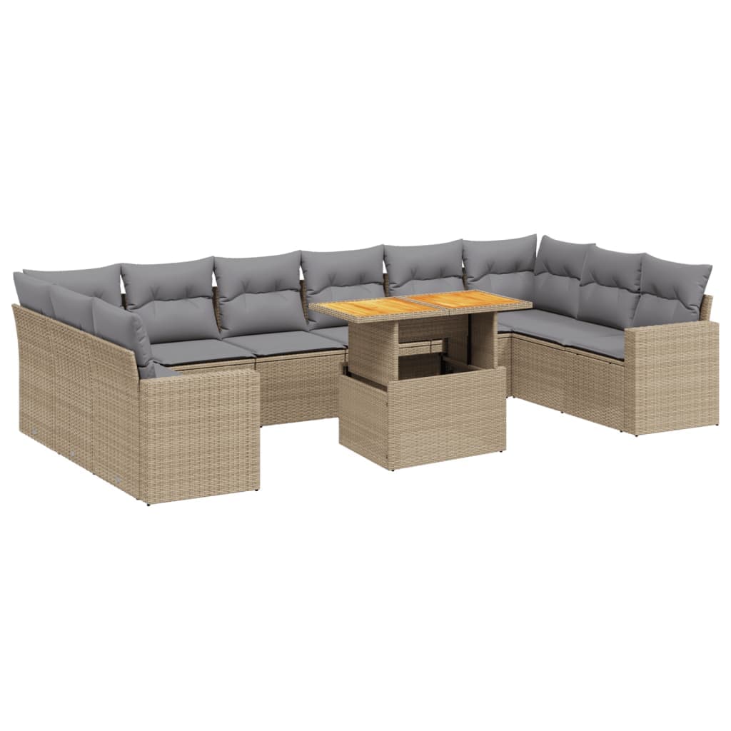 vidaXL 11 pcs conjunto sofás de jardim c/ almofadões vime PE bege
