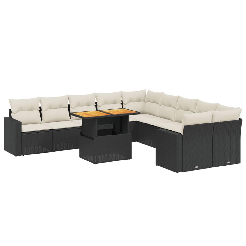 vidaXL 11 Peças Conjunto Sofás de Jardim com Almofadões Vime Pe Preto - 362121750