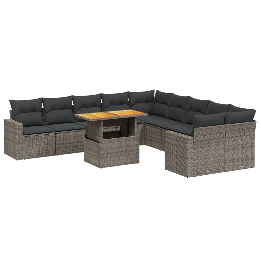 vidaXL 11 pcs conjunto sofás de jardim c/ almofadões vime PE cinzento