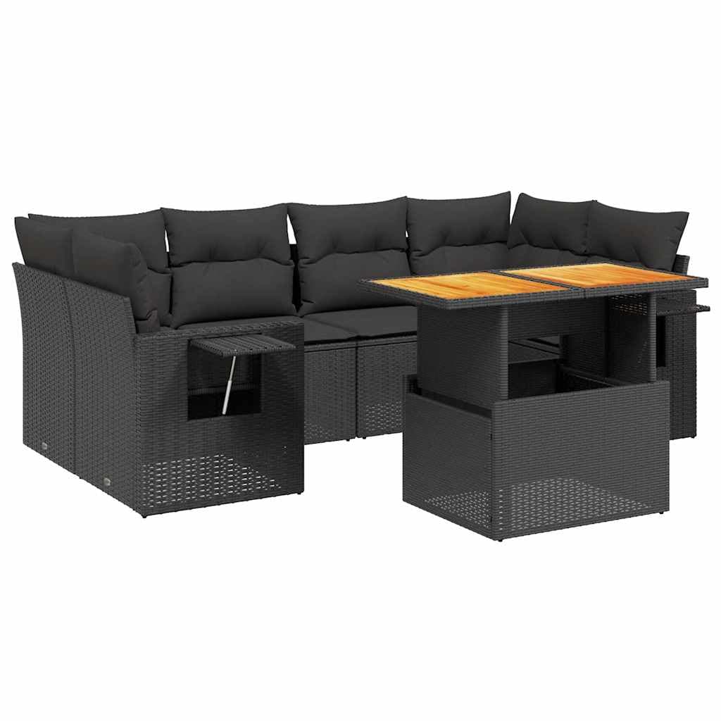 vidaXL 7 pcs conjunto de sofás p/ jardim c/ almofadões vime PE preto