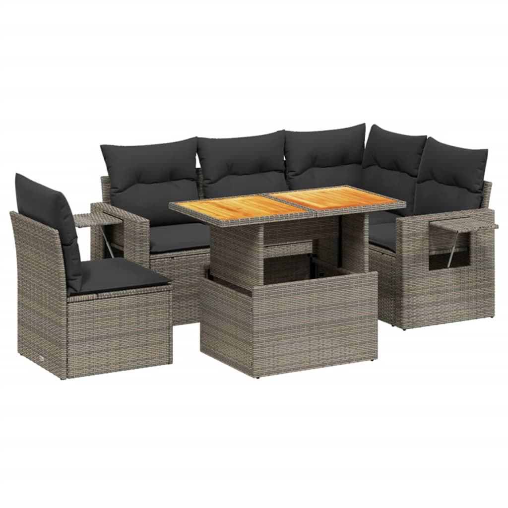 vidaXL 6 pcs conjunto sofás de jardim com almofadões vime cinzento