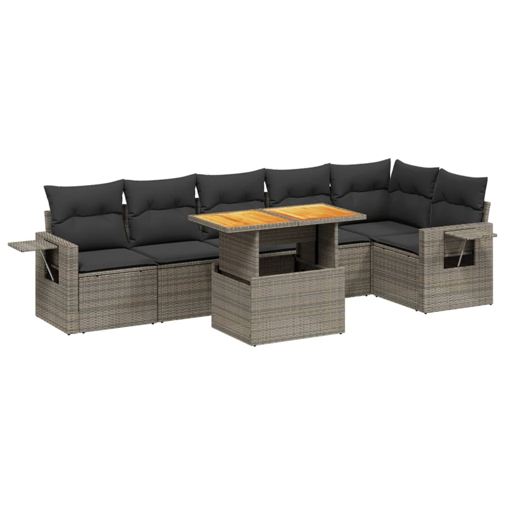 vidaXL 7 pcs conjunto sofás p/ jardim c/ almofadões vime PE cinzento