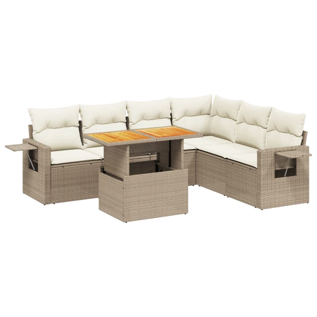 vidaXL 7 pcs conjunto de sofás p/ jardim com almofadões vime PE bege