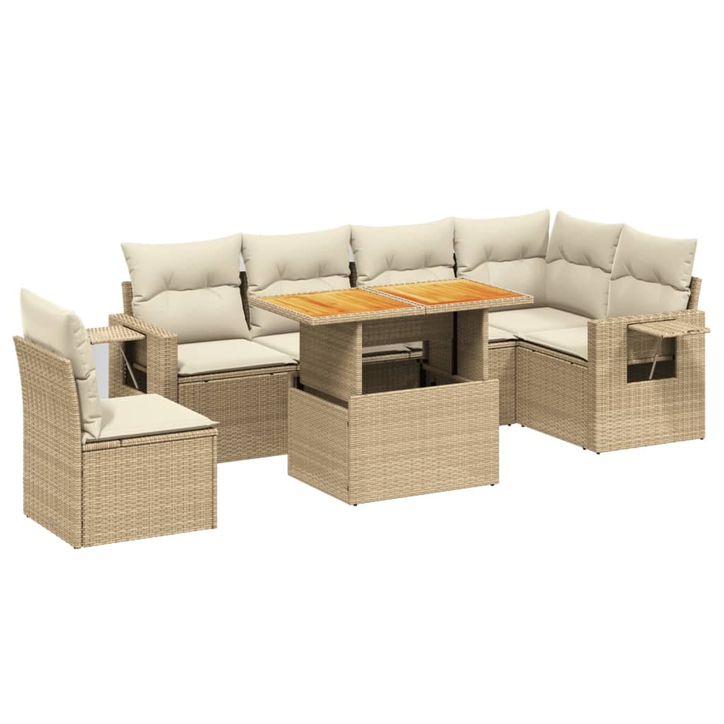 vidaXL 7 Peças Conjunto de Sofás para Jardim com Almofadões Vime Pe Bege - 669103106