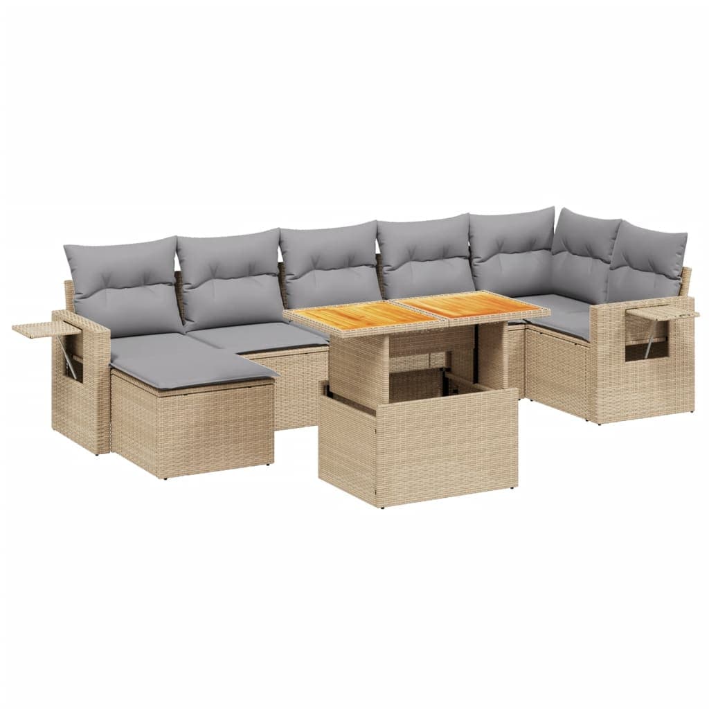vidaXL 8 pcs conjunto de sofás p/ jardim com almofadões vime PE bege