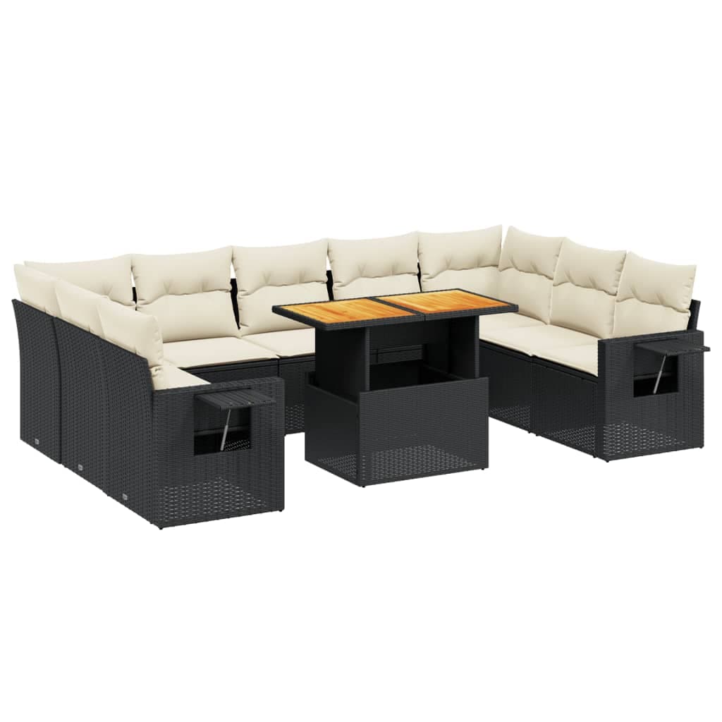 vidaXL 10 Peças Conjunto Sofás de Jardim com Almofadões Vime Pe Preto - 578929440
