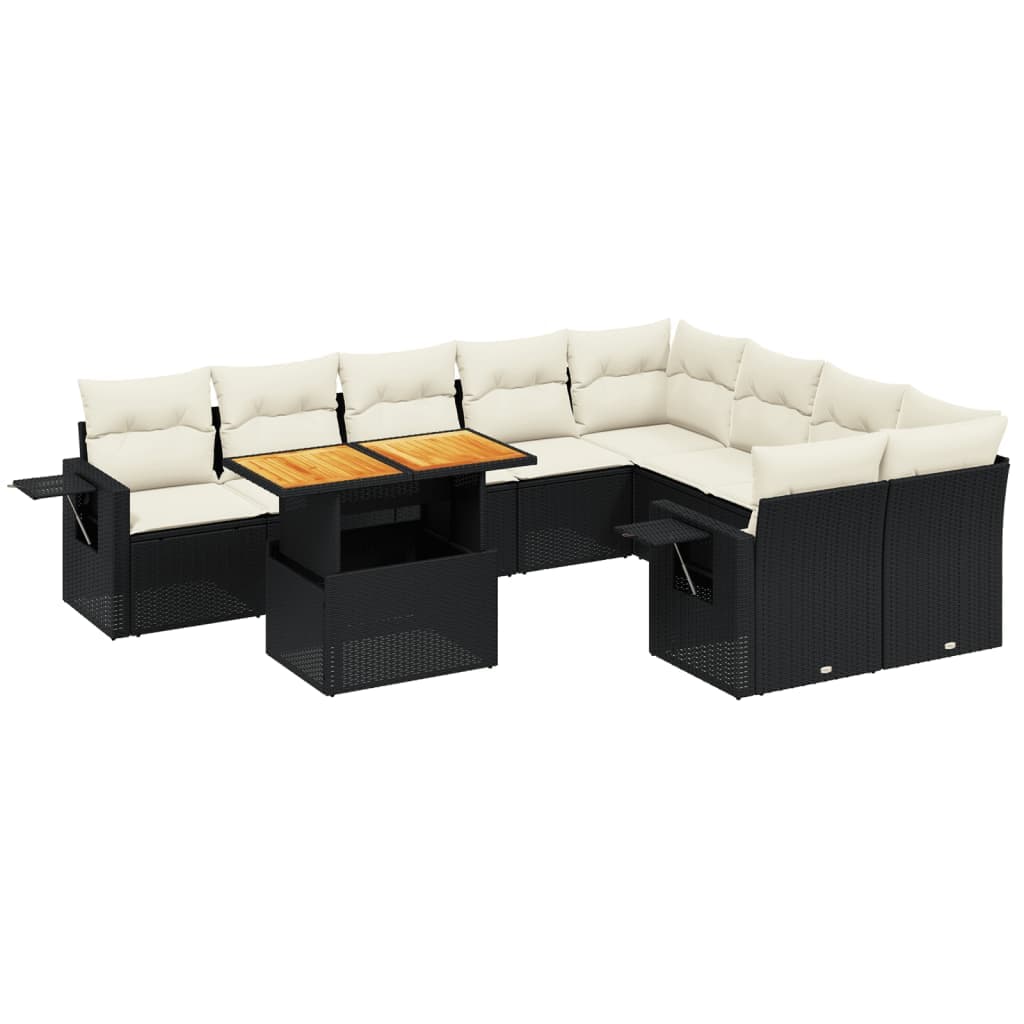 vidaXL 10 pcs conjunto sofás de jardim c/ almofadões vime PE preto