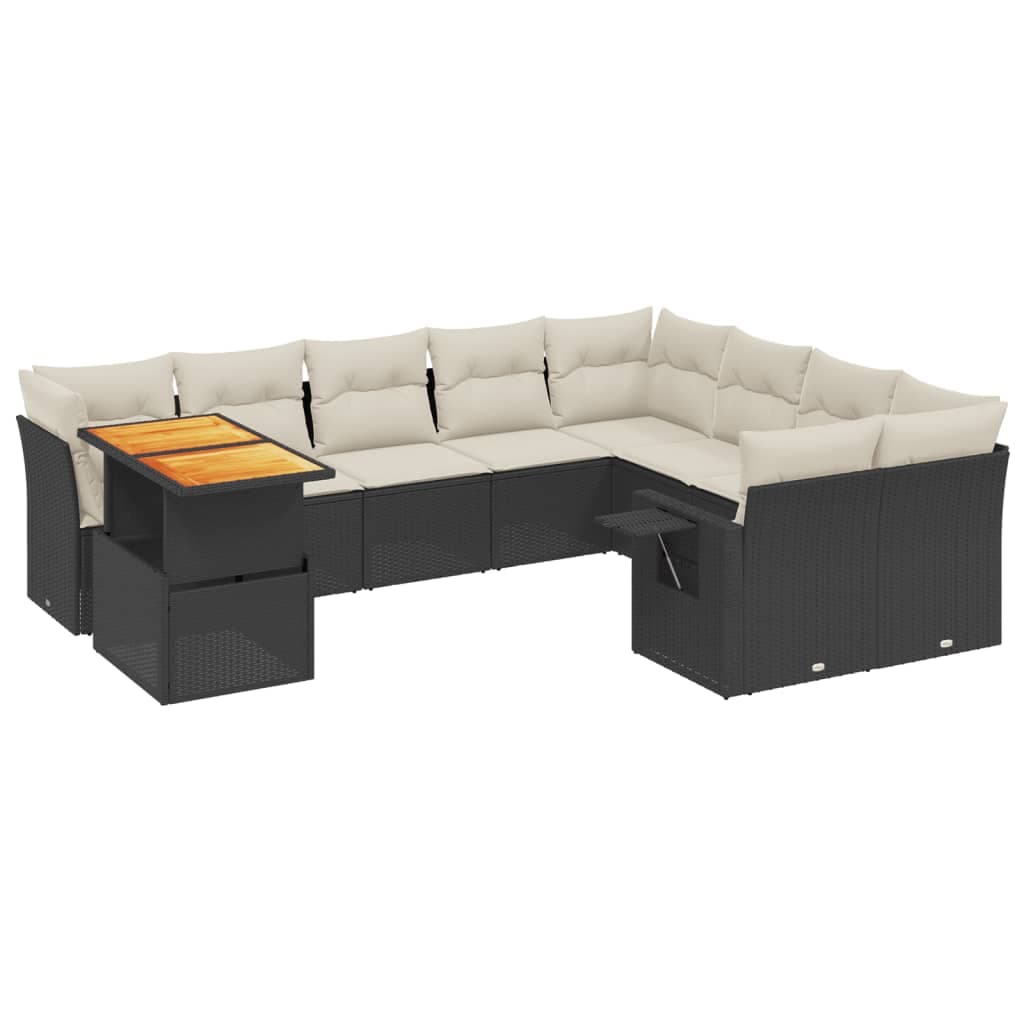 vidaXL 10 pcs conjunto sofás de jardim c/ almofadões vime PE preto