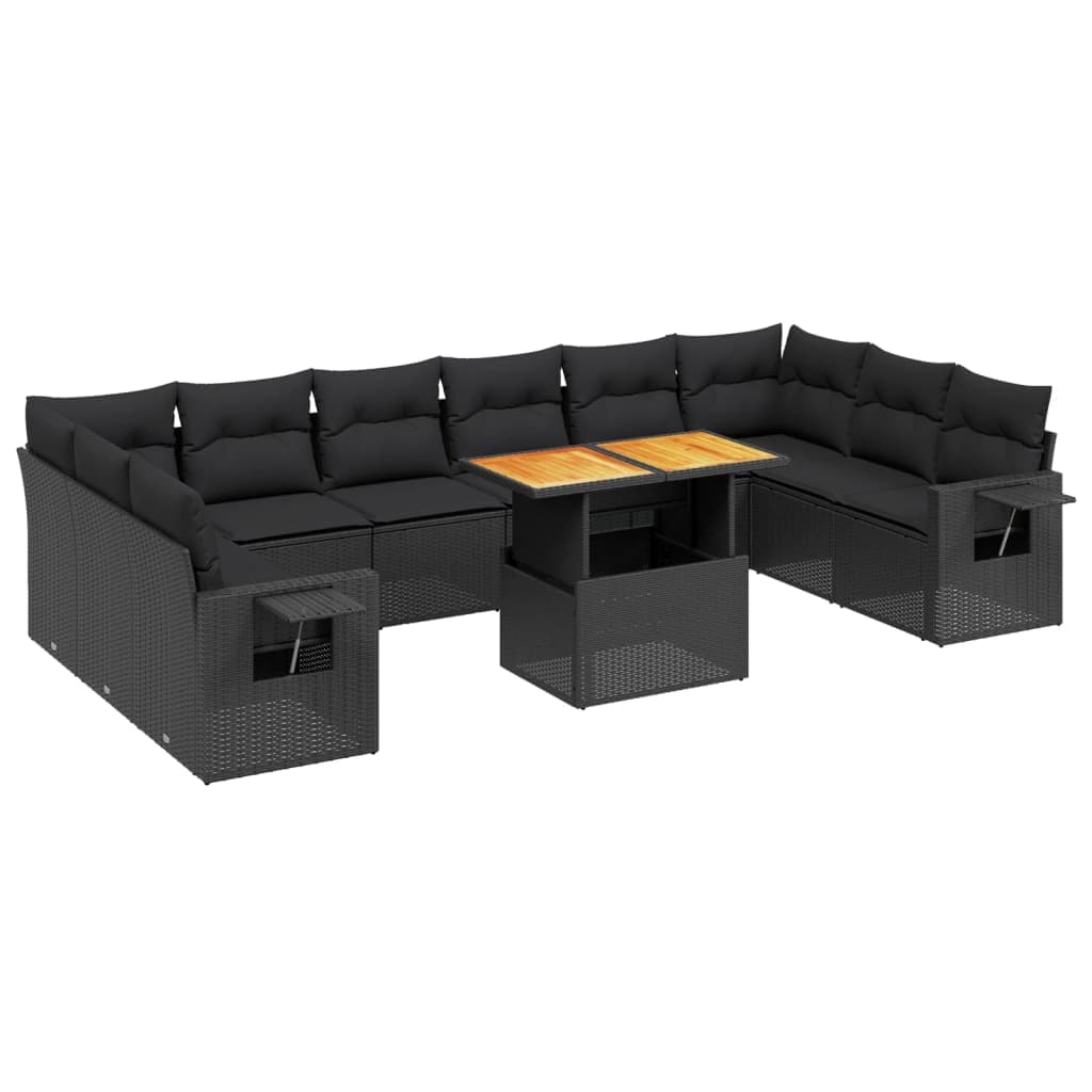 vidaXL 11 pcs conjunto sofás de jardim c/ almofadões vime PE preto