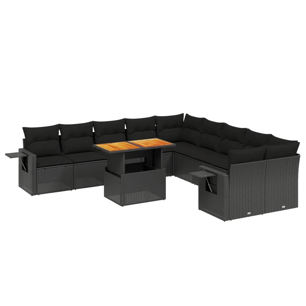 vidaXL 11 pcs conjunto sofás de jardim c/ almofadões vime PE preto