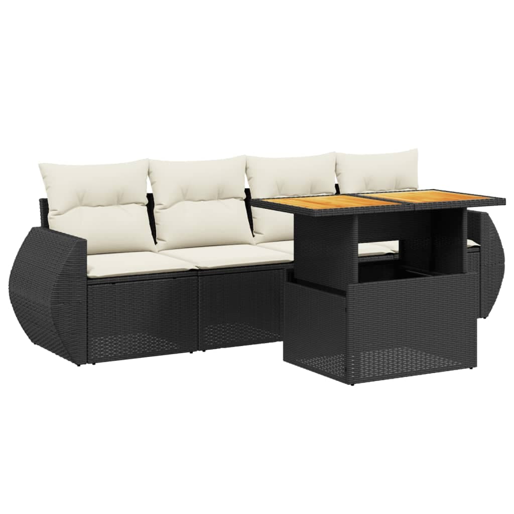 vidaXL 5 pcs conjunto sofás de jardim com almofadões vime PE preto