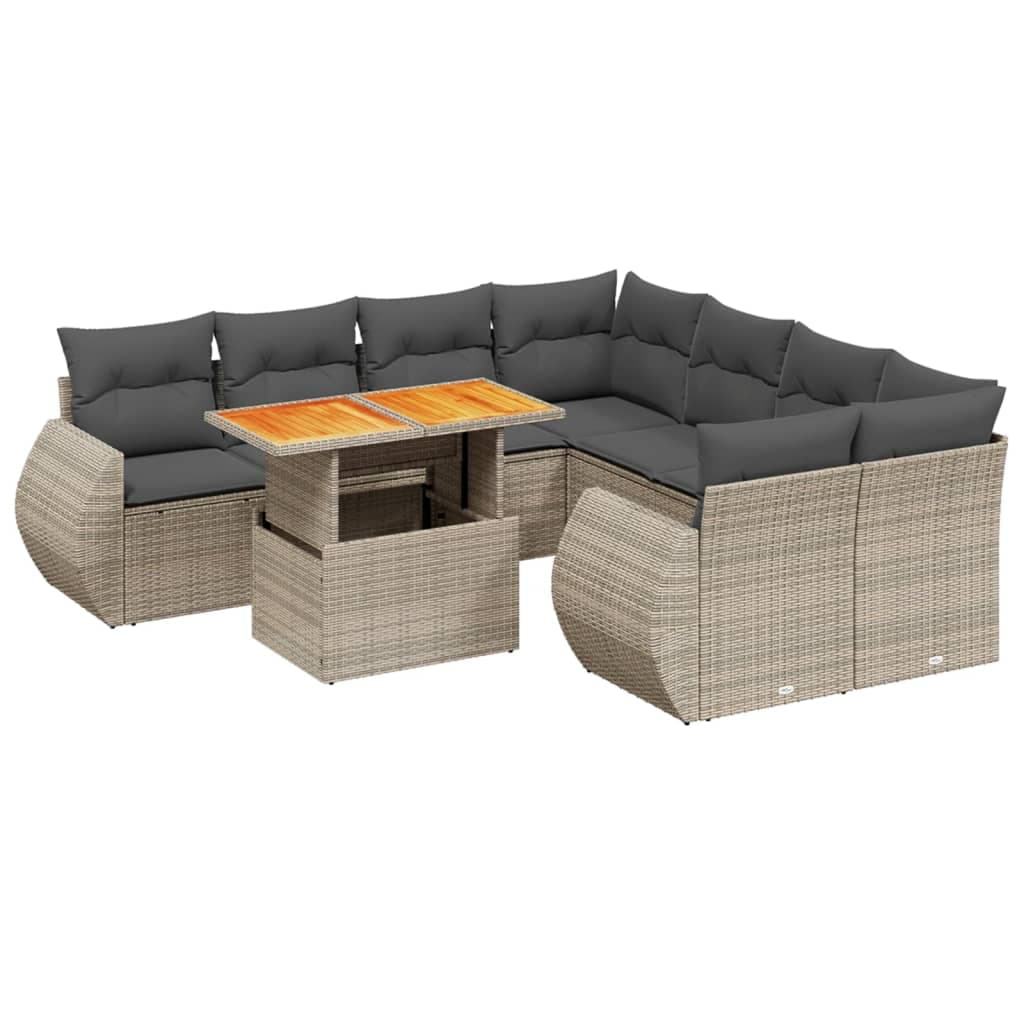 vidaXL 9 pcs conjunto sofás p/ jardim com almofadões vime PE cinzento