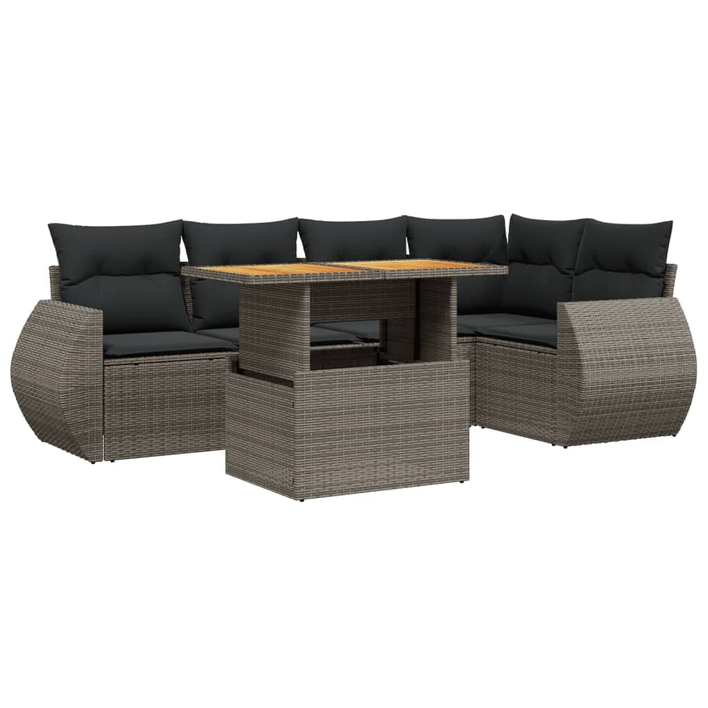 vidaXL 6 Peças Conjunto Sofás de Jardim com Almofadões Vime Cinzento - 1375295126