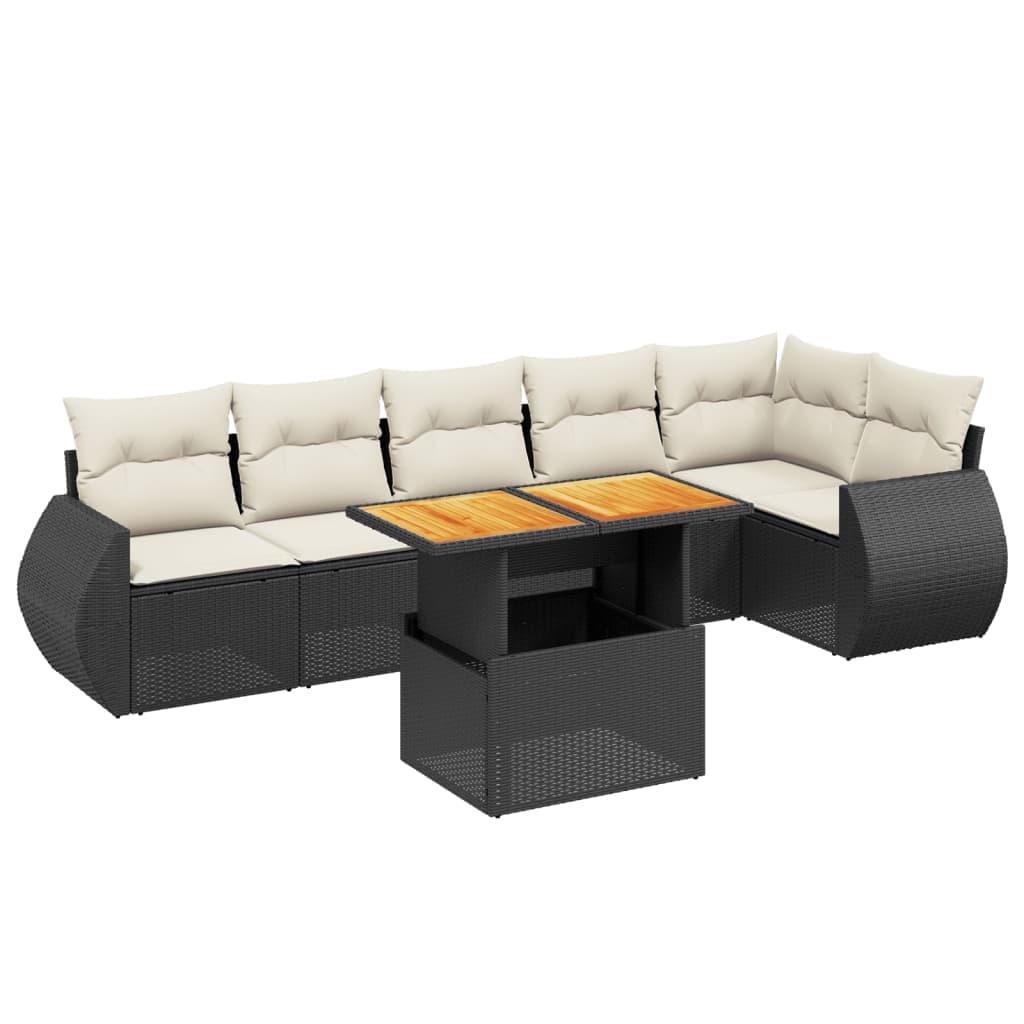 vidaXL 7 pcs conjunto de sofás p/ jardim c/ almofadões vime PE preto