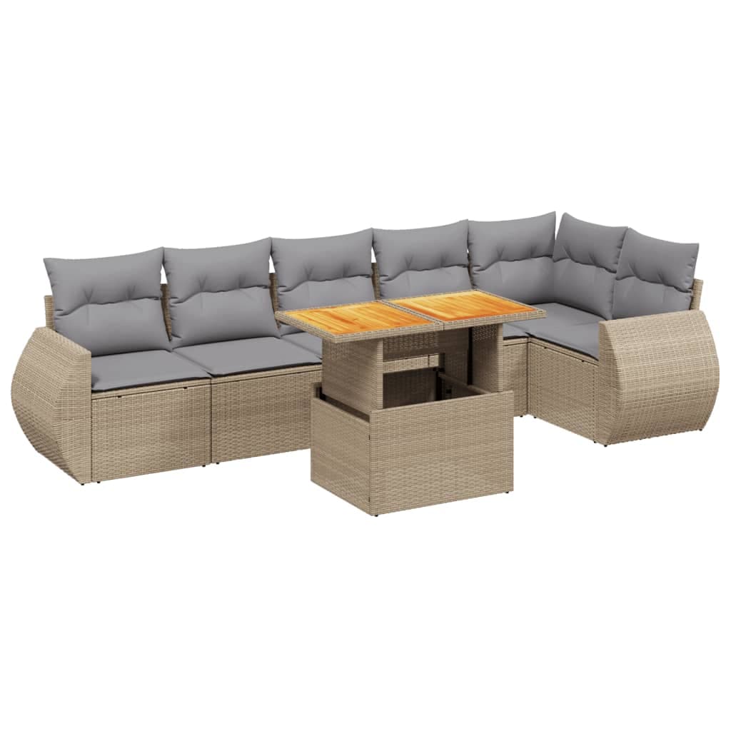 vidaXL 7 Peças Conjunto de Sofás para Jardim com Almofadões Vime Pe Bege - 2607178439