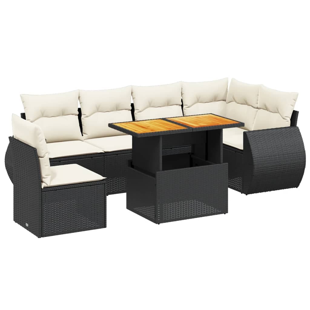 vidaXL 7 pcs conjunto de sofás p/ jardim c/ almofadões vime PE preto