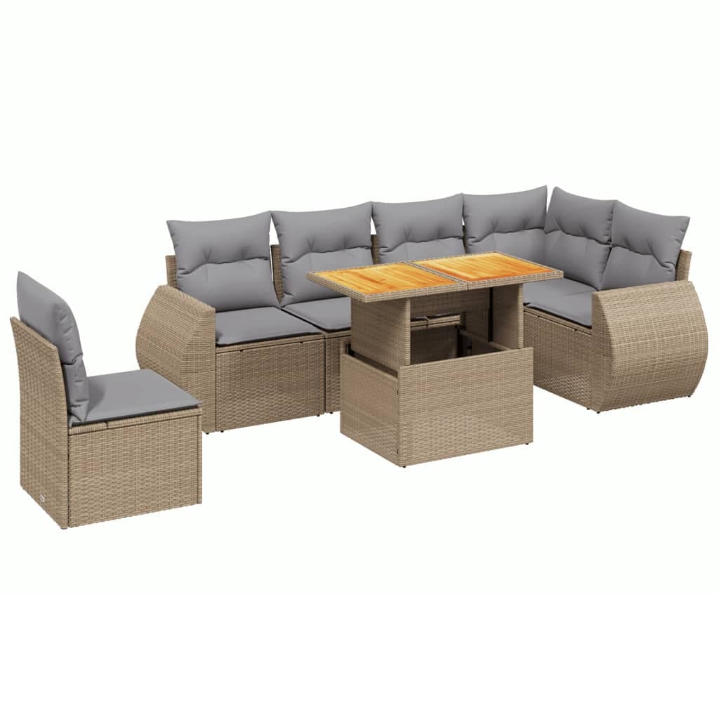 vidaXL 7 pcs conjunto de sofás p/ jardim com almofadões vime PE bege