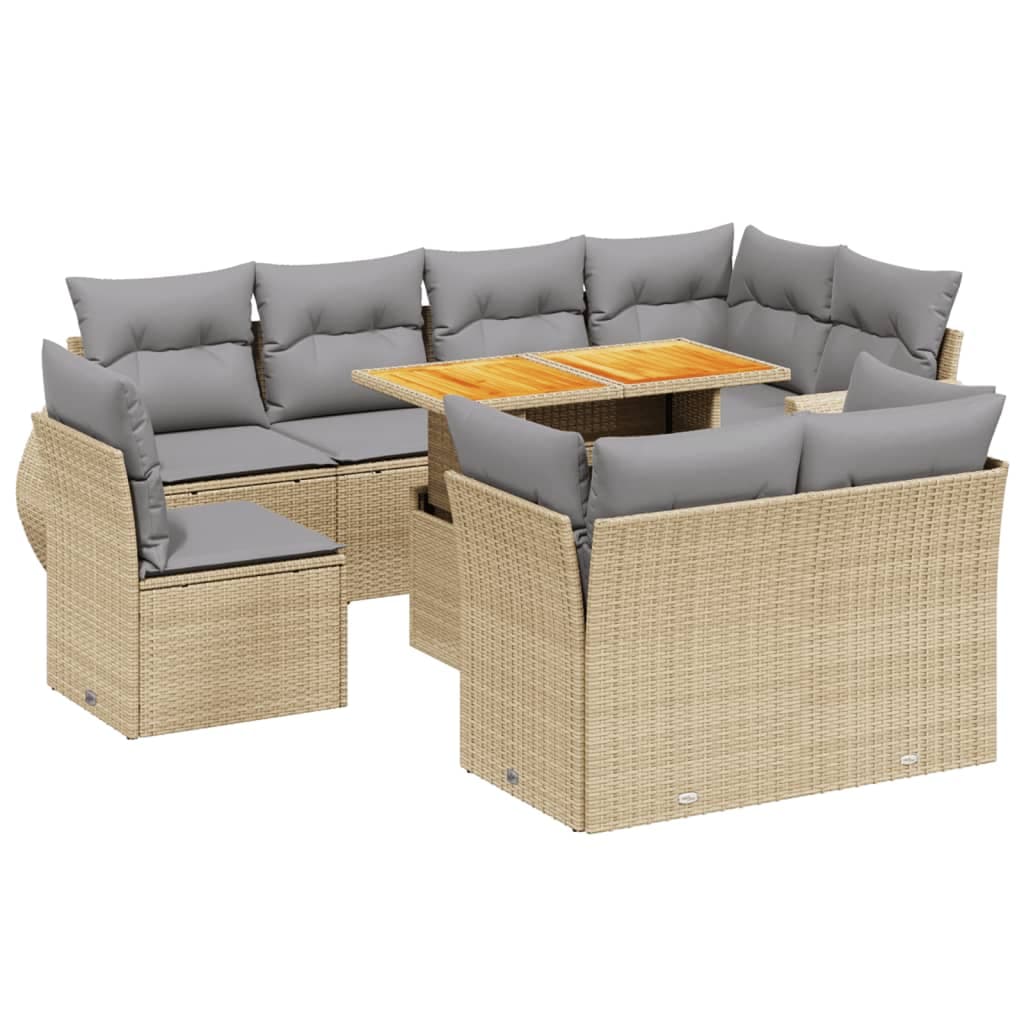 vidaXL 9 pcs conjunto de sofás p/ jardim com almofadões vime PE bege