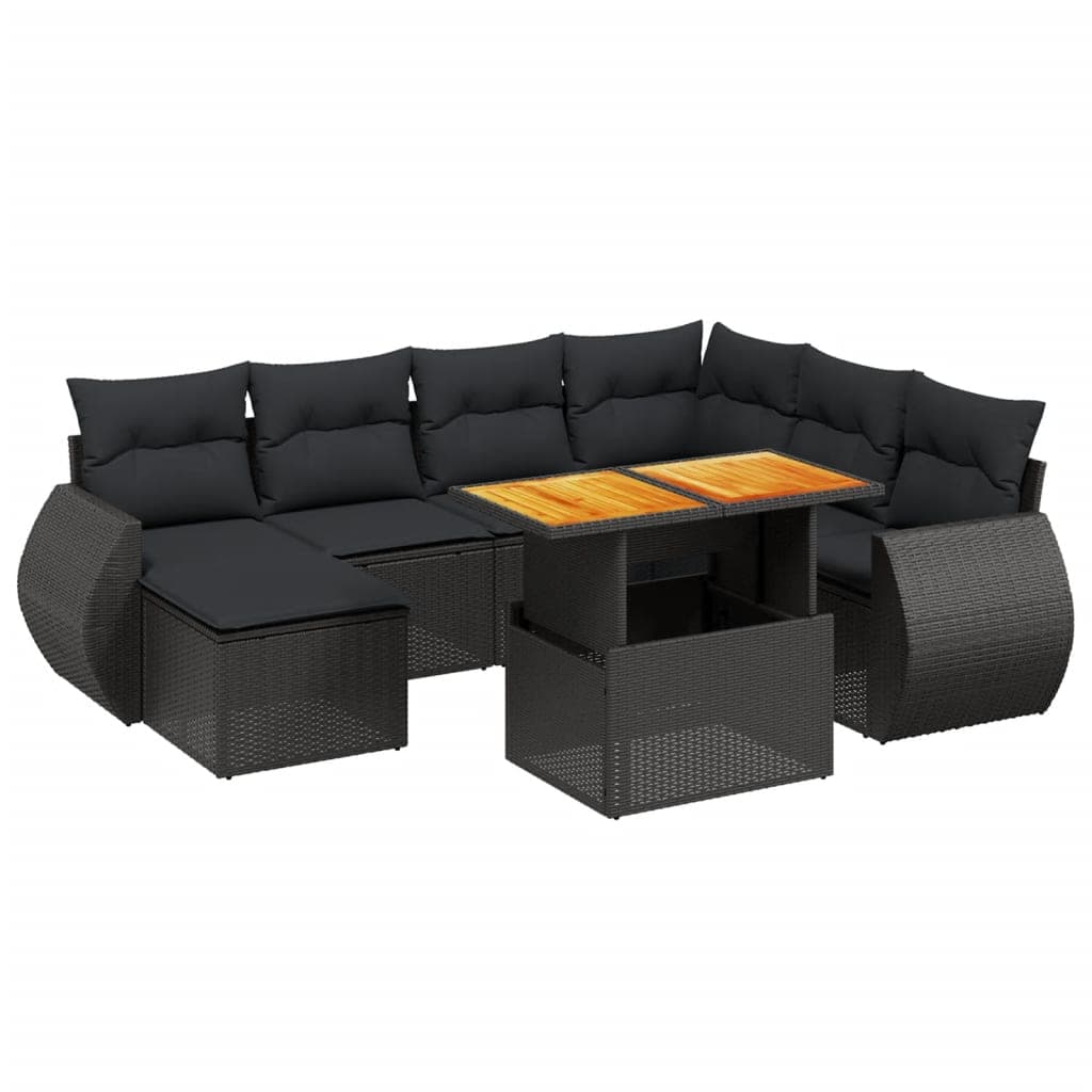 vidaXL 8 Peças Conjunto Sofás de Jardim com Almofadões Vime Pe Preto - 169547105