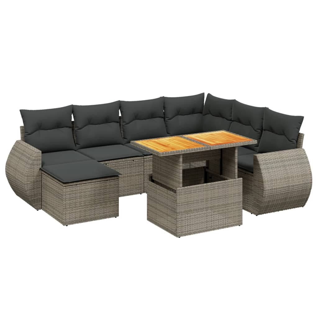 vidaXL 8 pcs conjunto sofás de jardim c/ almofadões vime PE cinzento
