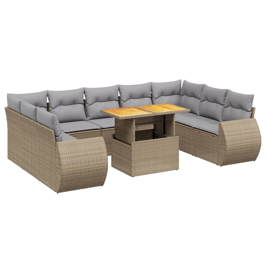 vidaXL 10 pcs conjunto de sofás p/ jardim com almofadões vime PE bege