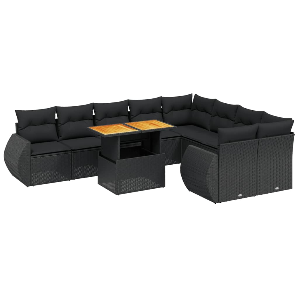 vidaXL 10 pcs conjunto sofás de jardim c/ almofadões vime PE preto