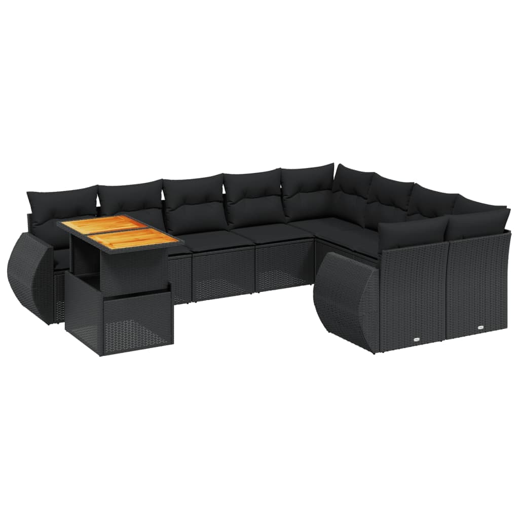 vidaXL 10 pcs conjunto sofás de jardim c/ almofadões vime PE preto