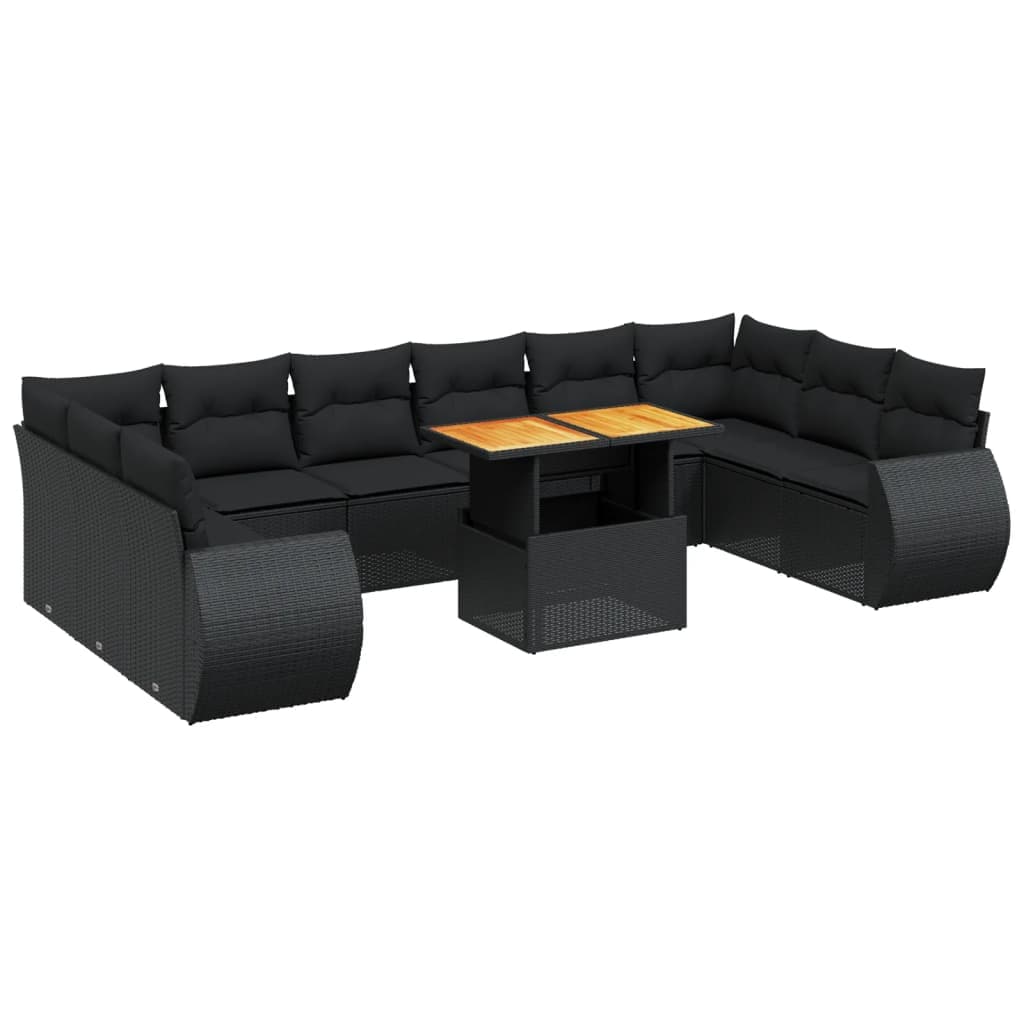 vidaXL 11 pcs conjunto sofás de jardim c/ almofadões vime PE preto