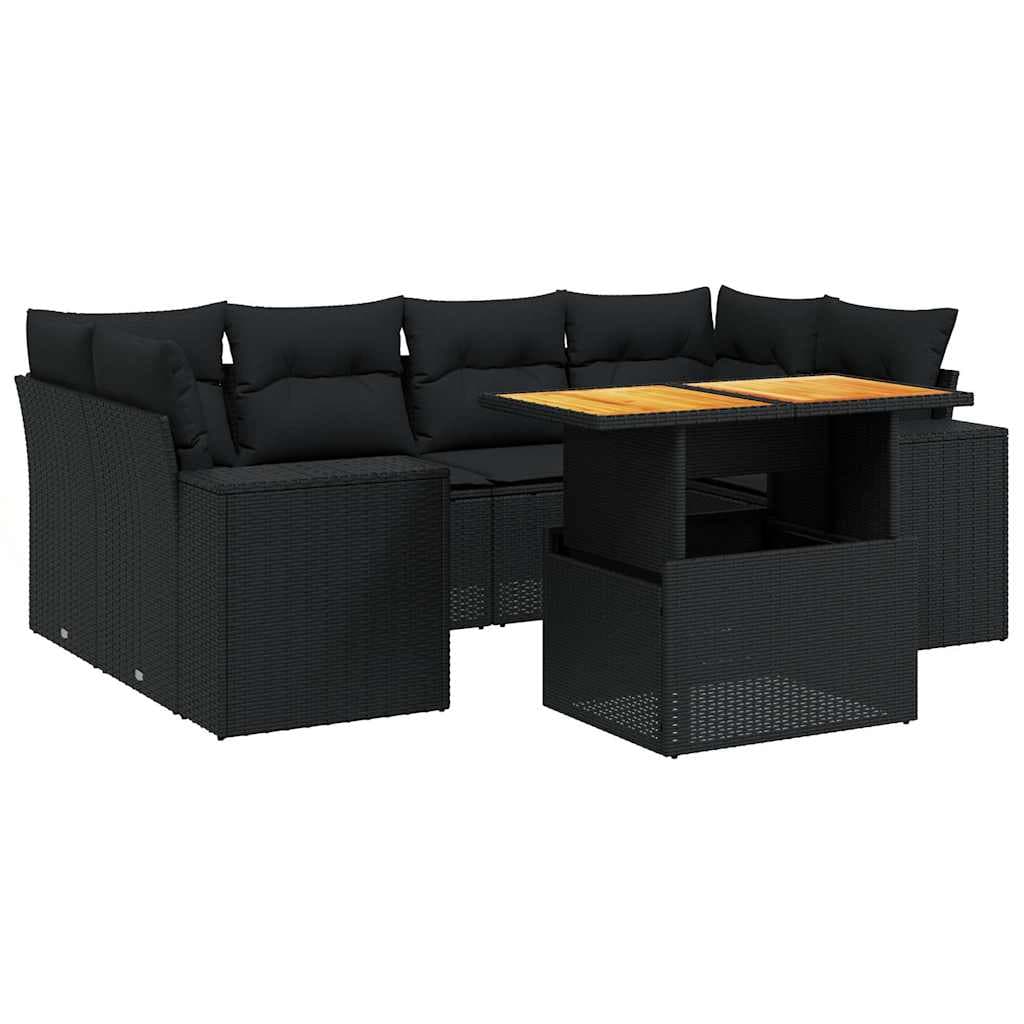 vidaXL 7 Peças Conjunto de Sofás para Jardim com Almofadões Vime Pe Preto - 3312374542