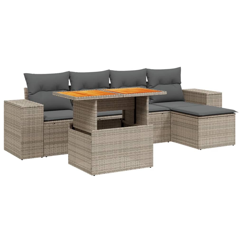 vidaXL 6 pcs conjunto sofás de jardim com almofadões vime cinzento