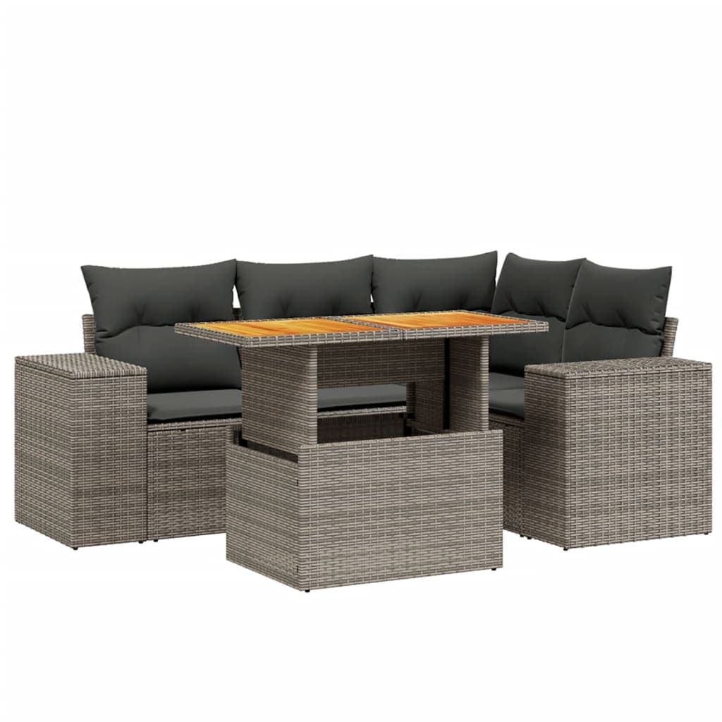 vidaXL 5 Peças Conjunto Sofás de Jardim com Almofadões Vime Pe Cinzento - 1194986924