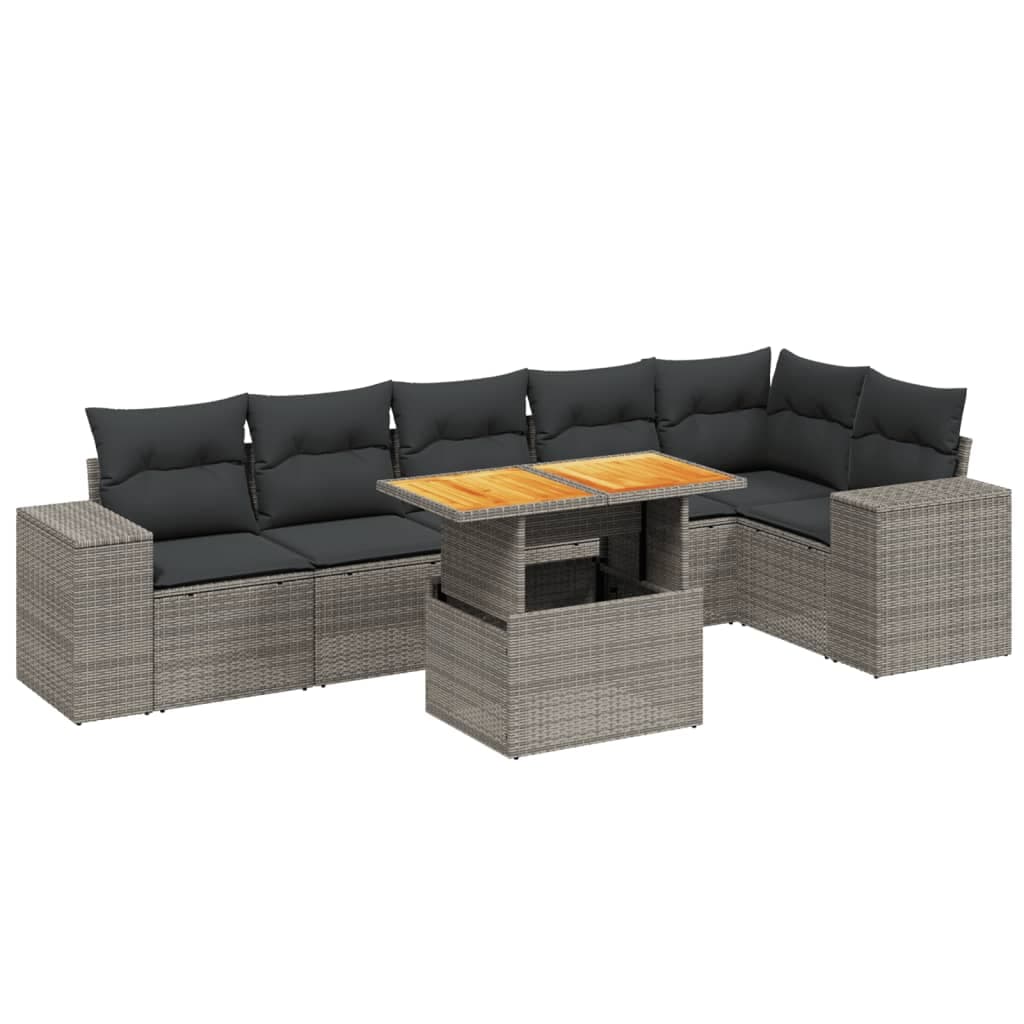 vidaXL 7 pcs conjunto sofás p/ jardim c/ almofadões vime PE cinzento