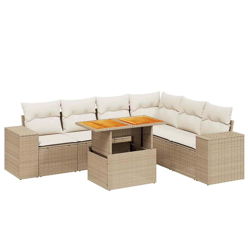 vidaXL 7 Peças Conjunto de Sofás para Jardim com Almofadões Vime Pe Bege - 2014408676