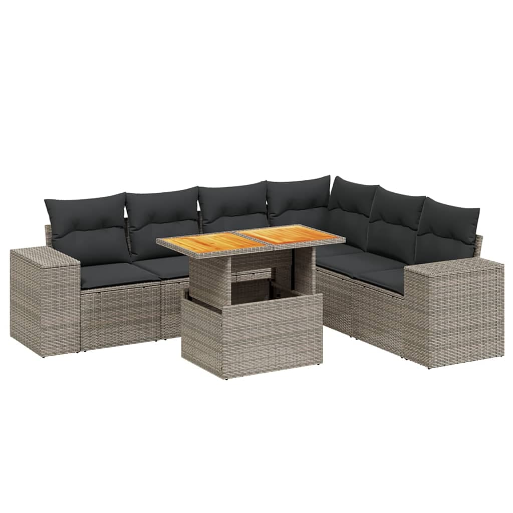 vidaXL 7 pcs conjunto sofás p/ jardim c/ almofadões vime PE cinzento