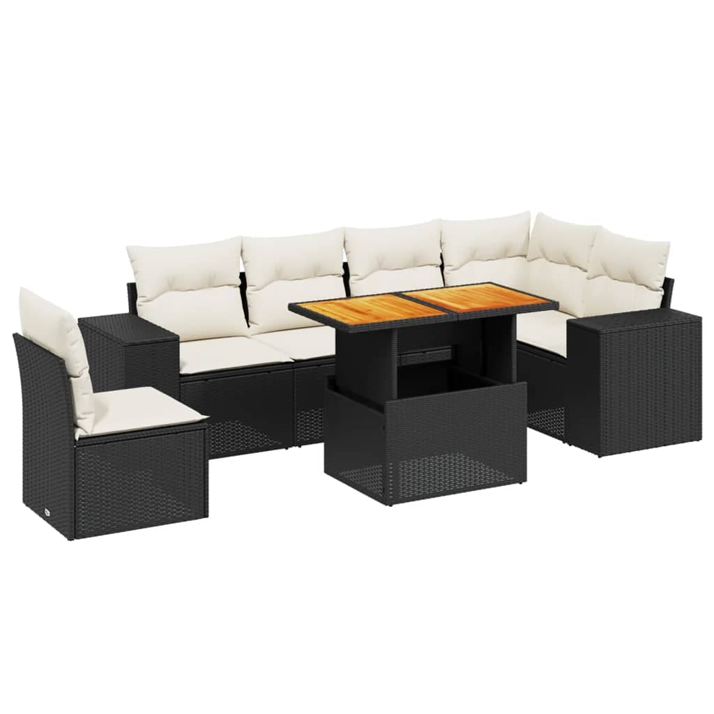 vidaXL 7 pcs conjunto de sofás p/ jardim c/ almofadões vime PE preto