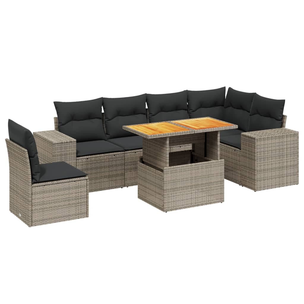 vidaXL 7 pcs conjunto sofás p/ jardim c/ almofadões vime PE cinzento