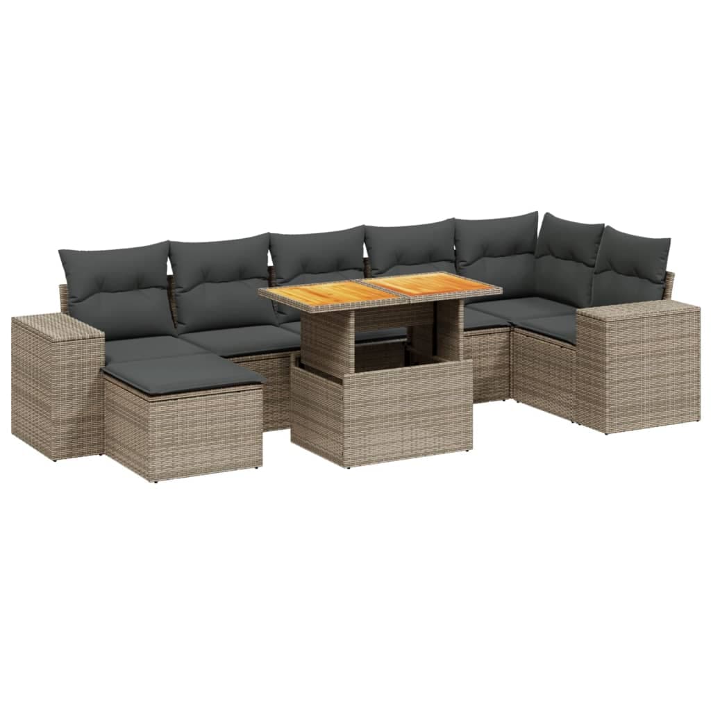 vidaXL 8 Peças Conjunto Sofás de Jardim com Almofadões Vime Pe Cinzento - 4190201128